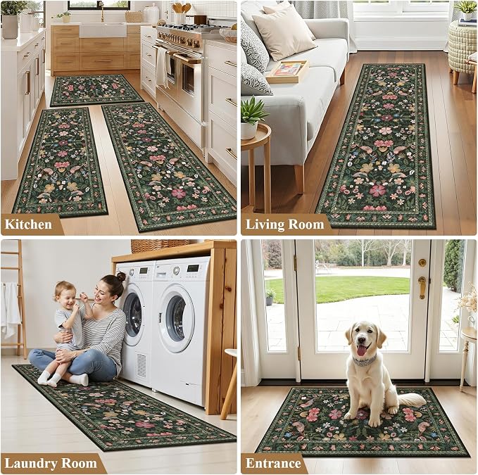 HEBE Boho Kitchen Rugs Set of 3, Non Slip Washable Kitchen Mats - Image 7