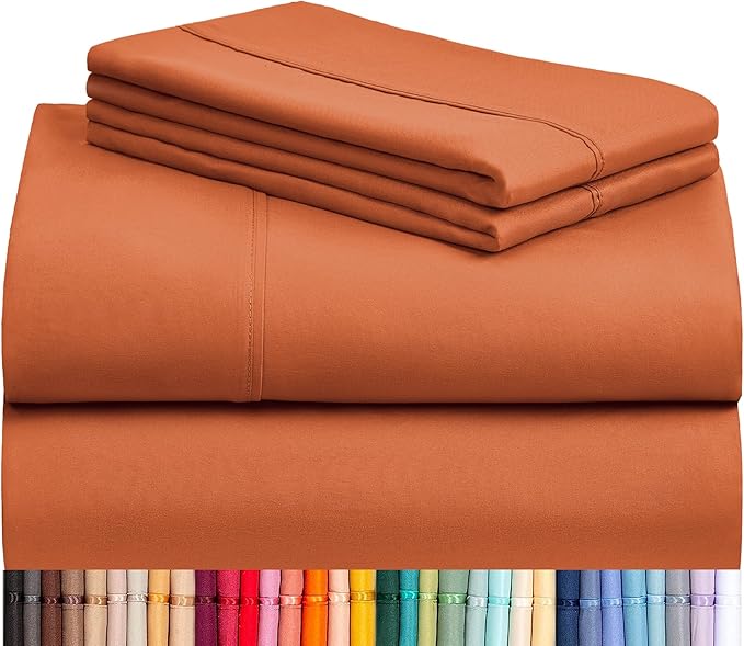 LuxClub 4 PC Full Size Sheet Set Deep Pockets Wrinkle Free Cooling Sheets Machine Washable Hotel Bedding Silky Soft - Autumn Orange Full