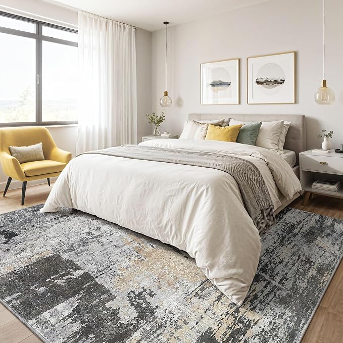 LOONGRUG 7x9 Area Rug Washable Large Neutral Modern Living Room Rugs | Abstract - Image 4