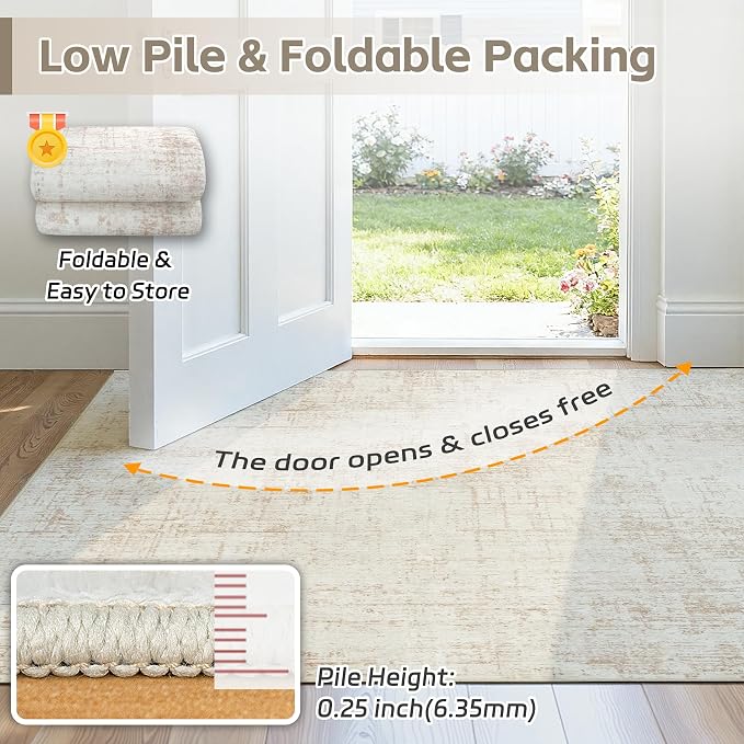 6x9 Washable Area Rug for Living Room Bedroom: Non-Slip Modern Beige White | - Image 7