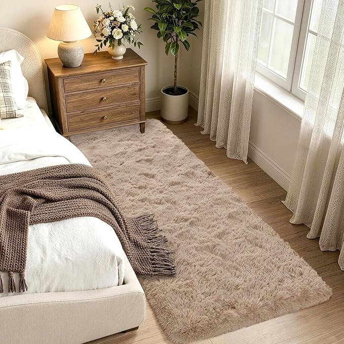 Noahas 2x6 Beige Fluffy Soft Runner Rug Non-Slip - Image 2