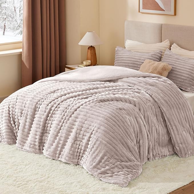 BEDELITE Fleece King Comforter Set -Super Soft & Warm Fluffy Lotus Pink Bedding, Luxury Fuzzy Heavy Bed Set for Winter with 2 Pillow Cases
