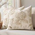 Set of 2 Decorative Floral Pillow Covers 22x22 Inch Tan Beige | Neutral by SWANCOCO