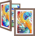KINLINK A4 Kids Art Frames Set of 2, Solid Wood Kids Artwork Frames Changeable with Acrylic Front Opening Holds 150 Pictures 8.3x11.7, Art Frame for Kids Artwork with Mat or without Mat, Brown Wood