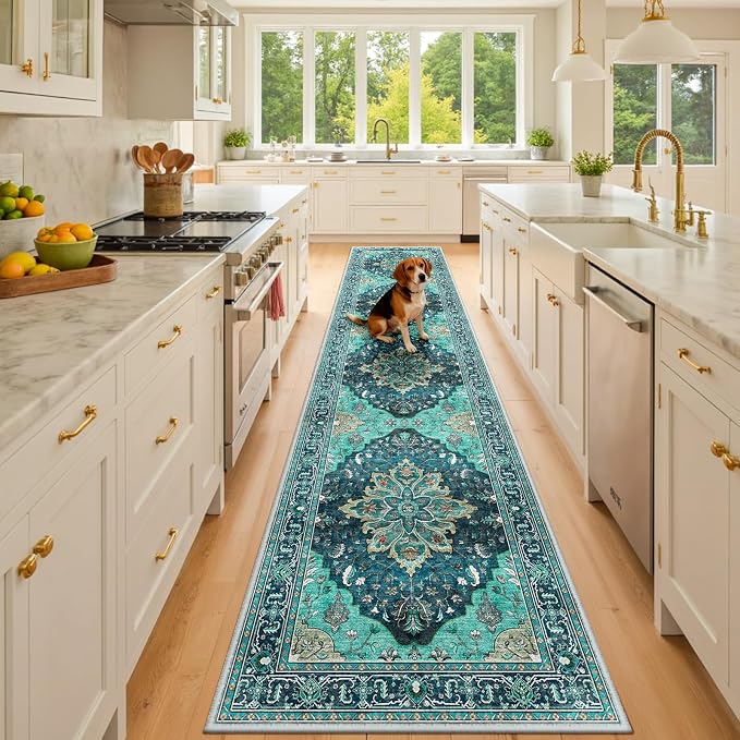 RELEANY Washable Area Rug, Runner 2'x10', Teal | Non-Slip, Water Repellent by RELEANY