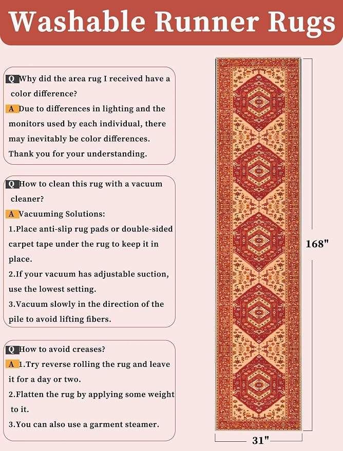 SERISSA 2'6"x14' Washable Non Slip Boho Runner Rug - Image 6