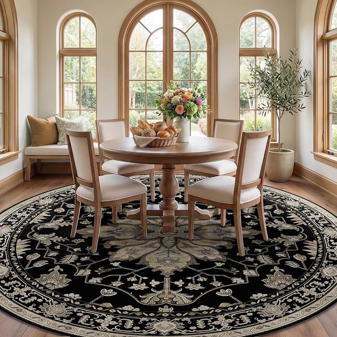 RELEANY Washable Area Rug, Round 10ft, Water Repellent, Pet Friendly, Vintage - Image 3