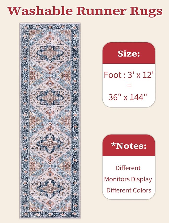 SERISSA 3x12 Washable Non Slip Boho Runner Rug - Image 6