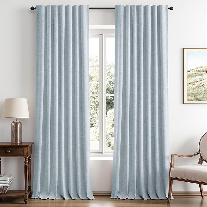 MIULEE 100% Blackout Linen Curtains 42 x 96 Inch Chambray Blue 2 Panels | by MIULEE