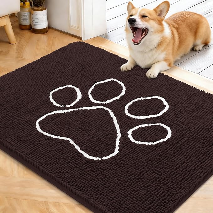 OLANLY Dog Door Mat for Muddy Paws 40x32, Paw Print Design Chenille Mud Mat | by OLANLY
