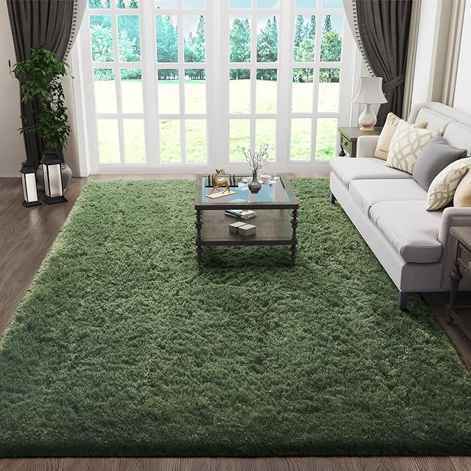 Ophanie Gray Green Rugs for Living Room 5x8, Grass Shag Fluffy Large Fuzzy by Ophanie