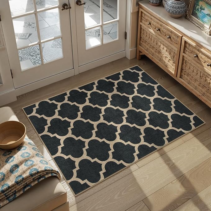 Lahome Moroccan 3x5 Outdoor Rug, Easy Jute Black Washable Rug - Image 6
