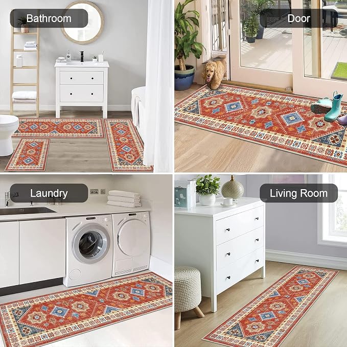 HEBE Boho Kitchen Rugs Set of 3, Non Slip Washable Kitchen Mats - Image 6