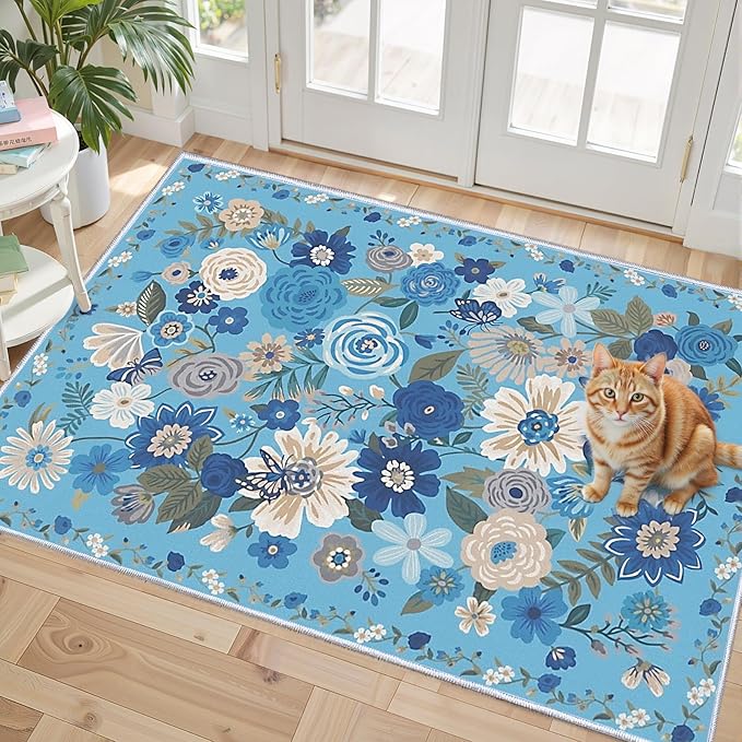 Floral Washable Rug for Entryway 2x3 Kitchen Mat | Ultra-Thin Soft, Non-Slip by WelcometoBabovid