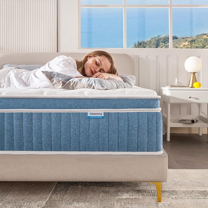 Rimensy King Mattress, 12 Inch Hybrid Mattress in a Box, Gel Memory Foam Mattress, Individually Wrapped Pocket Coils Innerspring Mattress, Support & Pressure Relief, Medium Firm Feel, 76"*80"*12