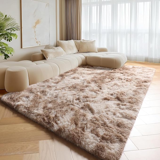 8x10 Area Rugs for Living Room, Tie-Dyed Beige Large Fluffy Bedroom Rug - Image 8