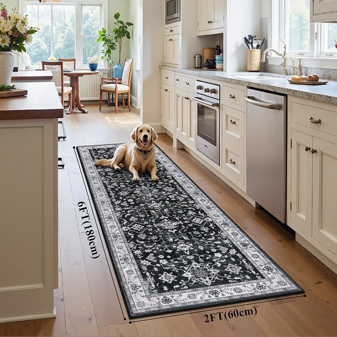 HEBE Hallway Runner Rug 2'x6', Washable Non Slip Kitchen Rug Runner | Soft Boho - Image 2