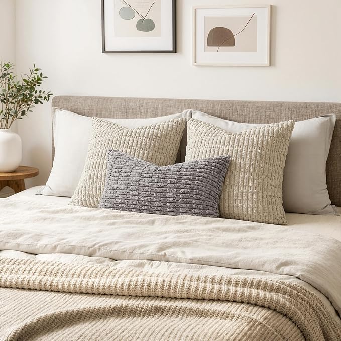 MIULEE Lumbar Corduroy Decorative Throw Pillow Covers 12x20 Light Grey | Pack - Image 3