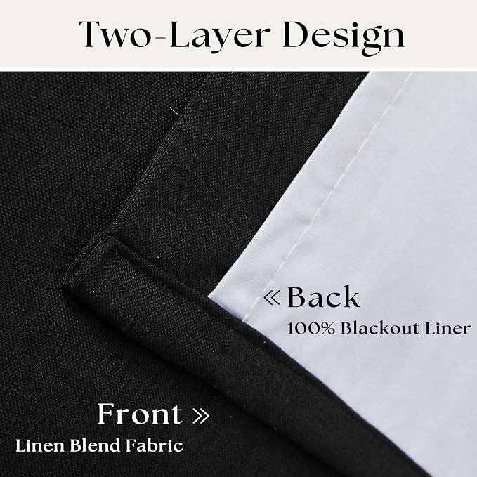 Black Linen 100% Black Out 120 Inch Curtains - Image 4