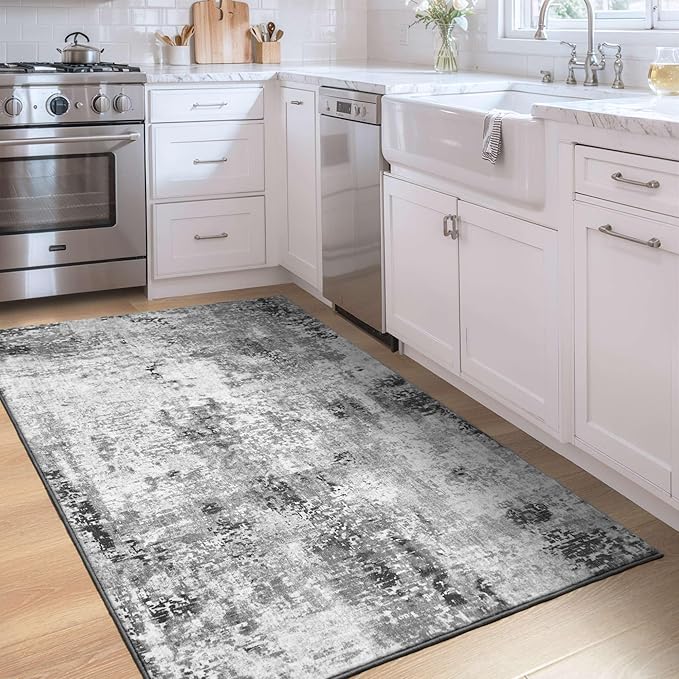 Entryway Rug 3x5 Grey Bedroom Area Rug Washable Non Slip Abstract Boho Rugs - Image 5