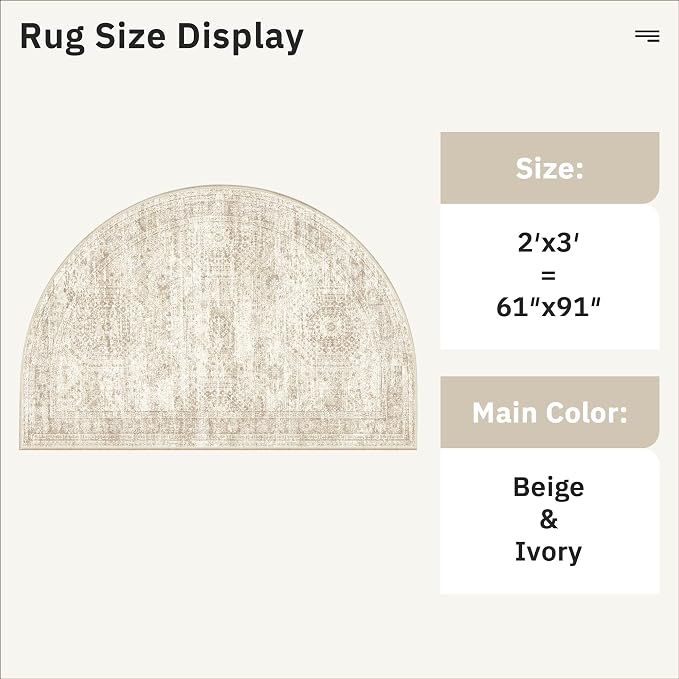 Soalmost Washable Half Circle Round Rug 2x3 Beige Small Half Moon Rug Entry | - Image 5