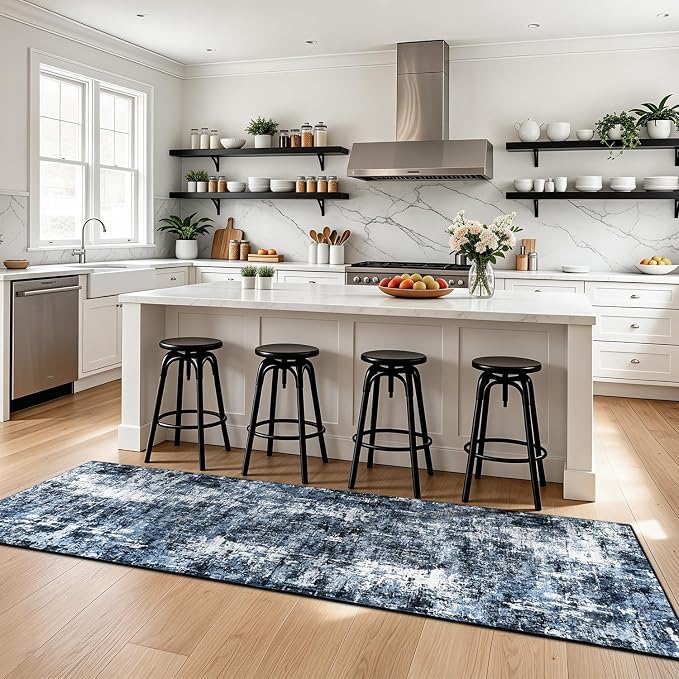 Rugflix 3x8 Runner Rug for Hallway, Washable Navy Blue Long Runners | Machine - Image 2