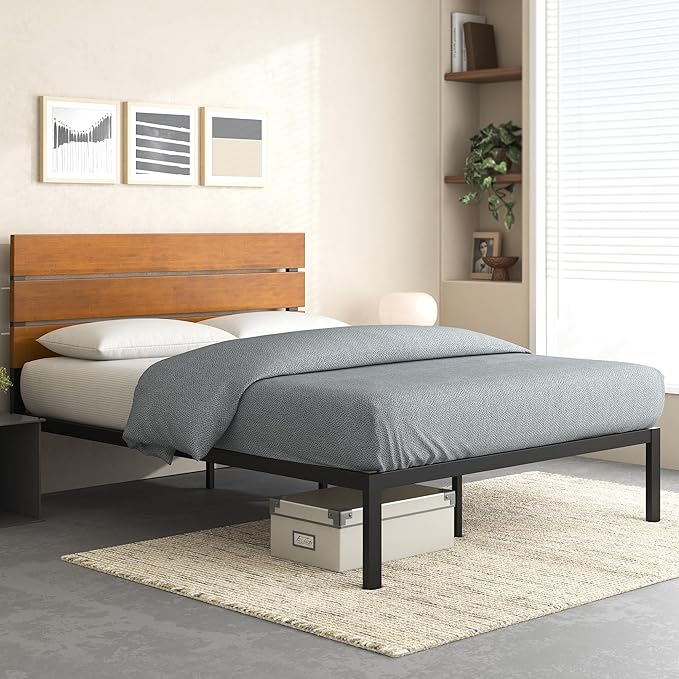 ZINUS Paul Metal and Bamboo Platform Bed Frame, Wood Slat Support, No Box Spring Needed, Easy Assembly, Full