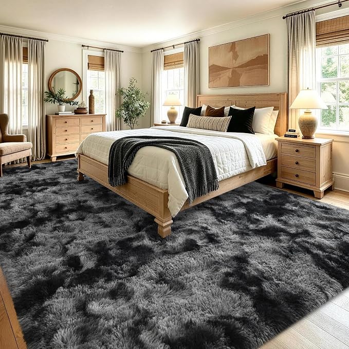 Noahas 8x10 Extra Large Tie-Dyed Dark Grey Fluffy Area Rug Non-Slip - Image 4