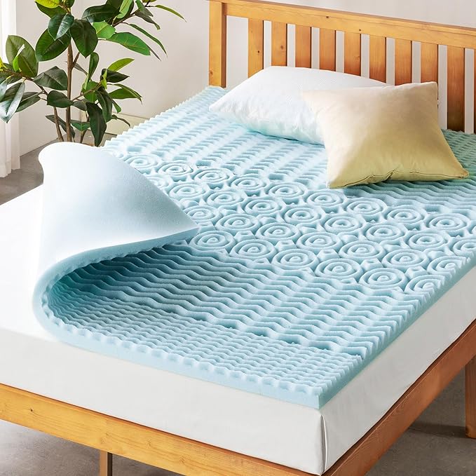 Mellow 2 Inch 5-Zone Memory Foam Mattress Topper, Cooling Gel Infusion, Dorm Essentials, Full Blue