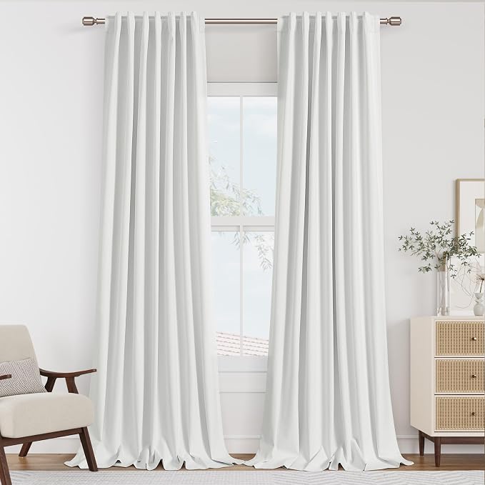 Off White 100% Blackout Linen Curtains 90 Inch Length 2 Panels Set by Guken