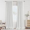 White 100% Blackout Linen Curtains 120 Inch Length 2 Panels Set by Guken