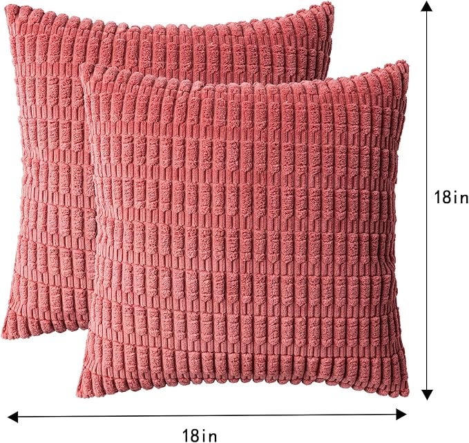 Pack of 2 Corduroy Decorative Throw Pillow Covers 18x18 Inch, Cranberry Red | - Image 7