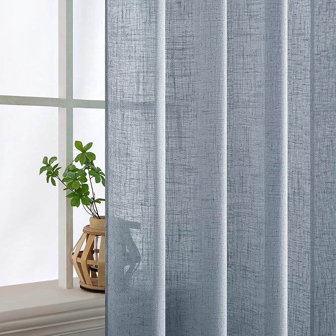 MIULEE Chambray Blue Linen Curtains 52x72 Inch Long - Image 5