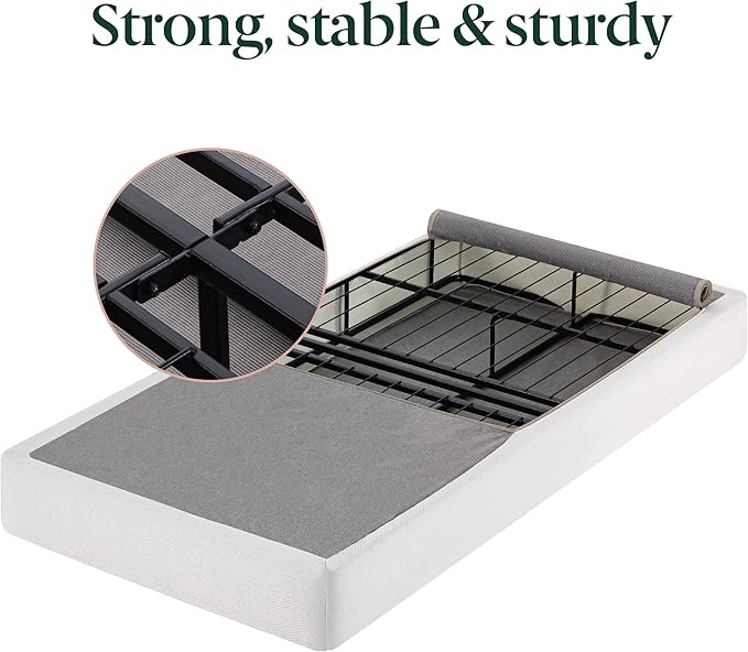 ZINUS No Assembly Metal Box Spring, 7.5 Inch White Mattress Foundation, Sturdy Metal Structure, Twin