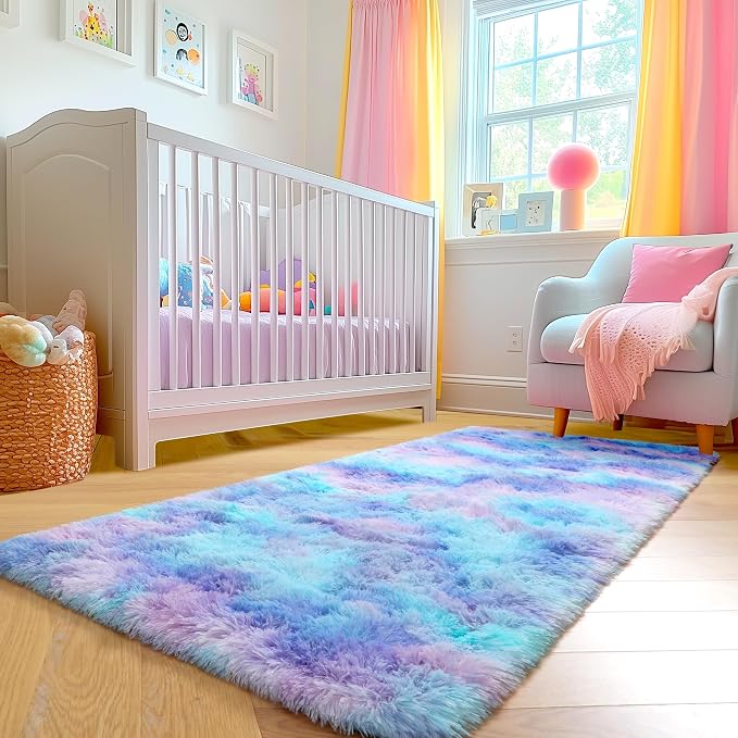 Amdrebio Purple Rainbow Mermaid Fluffy Runner Area Rug 2x6 - Image 9