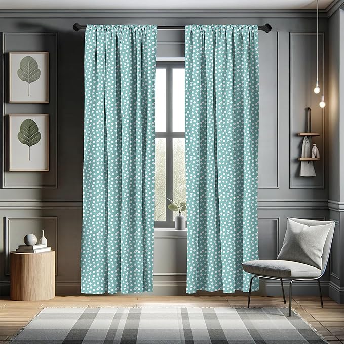 Ambesonne Turquoise Window Curtains, Retro Vintage 60s 50s Inspired Geometric Polka Dots Romantic Art Print, Lightweight Decor 2-Panel Set with Rod Pocket, Pair of - 28" x 63", White and Blue