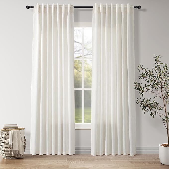 Natural Linen Curtains 84 Inch Length 2 Panels Set by Nanspring