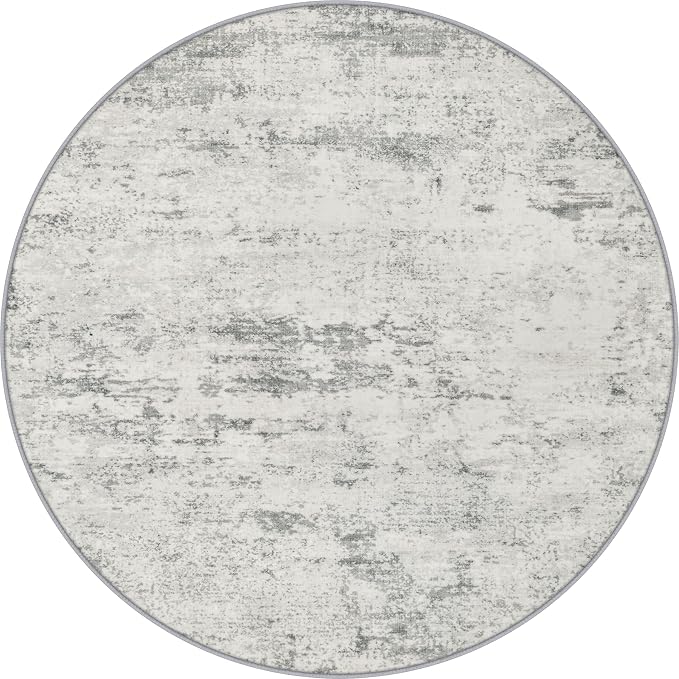 Round Area Rug Living Room: 6 ft Modern Washable Carpet Gray | by FXRHLP