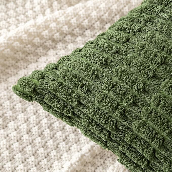 MIULEE Corduroy Decorative Throw Pillow Covers 18x18 Moss Green Pack of 2 | - Image 2