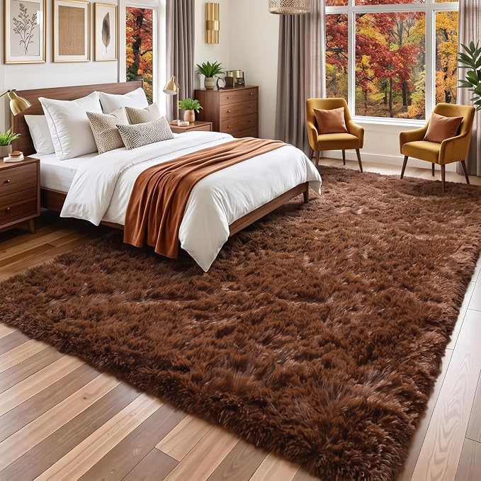Amdrebio Chocolate Brown Furry Area Rug 5x7 - Image 3
