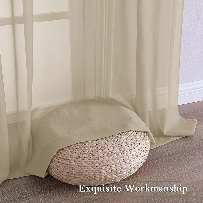 Taupe Sheer Curtains 63 Inch Length 2 Pcs, Light Filtering Rod Pockets Window - Image 9