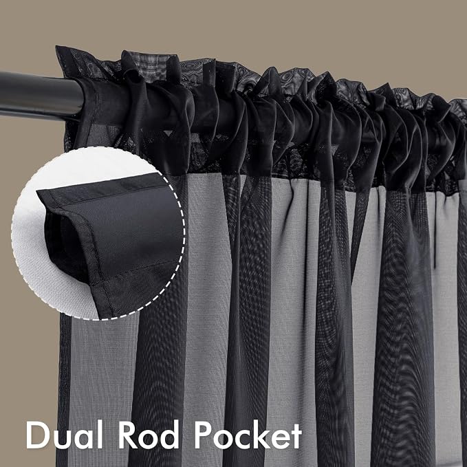 MIULEE Black Sheer Curtains 84 Inches Long 4 Panels 54 x 84 Inches | Light - Image 3