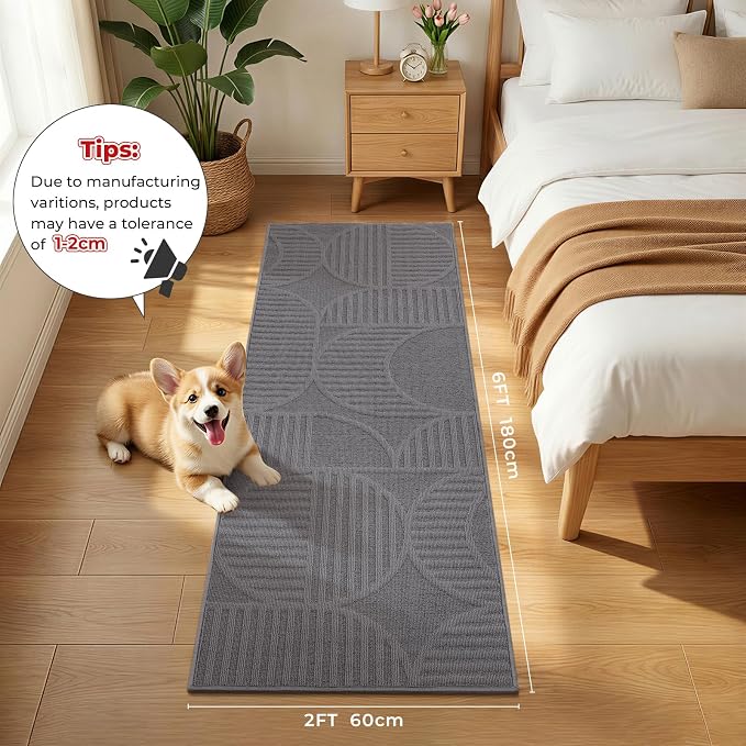 Findosom Washable Runner Rug 2x6, Geometric High-Low Textured Non Slip Hallway - Image 2