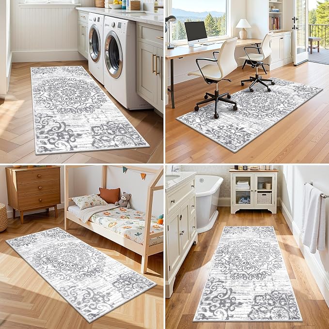 HEBE Hallway Runner Rug 2'x4', Washable Non Slip Kitchen Rug Runner | Soft Boho - Image 5