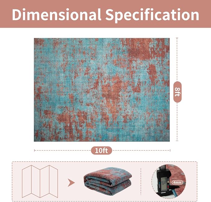 8x10 Washable Area Rugs for Living Room, Dining Room- Blue Red | Ultra Soft Low - Image 2