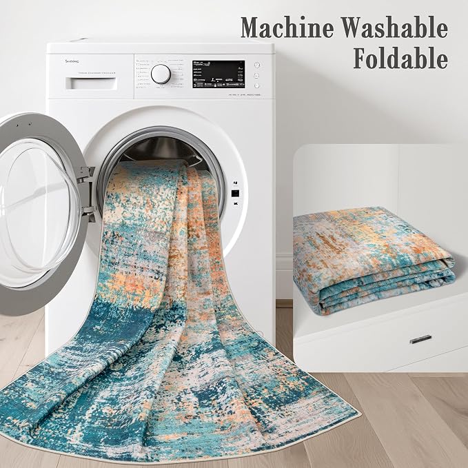 3x14 Washable Runner Rug：Modern Abstract Soft Carpet Rosy Haze | - Image 6