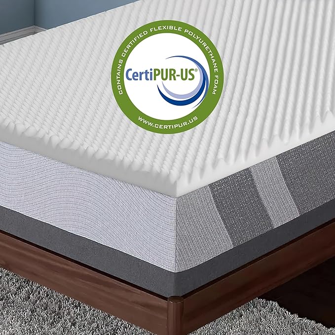 Mayton Convoluted Egg Shell 2-inch Breathable Foam Bed Topper | Makes Mattresses Comfortable and Relaxing, Provides Faster Pain Relief and Provides Orthopedic Beneficial Support, Queen, Off-White