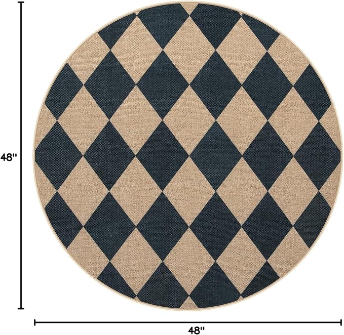 Lahome Checkered Easy Jute Round Rug 4ft, Outdoor Entryway Rug Washable | Black - Image 2