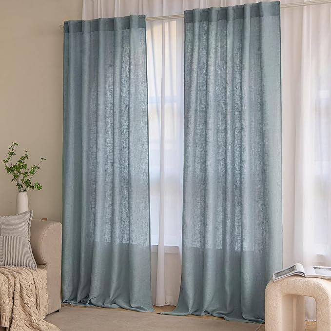 MIULEE Dusty Blue Linen Curtains 37x84 Inch Length Soft Thick - Image 7