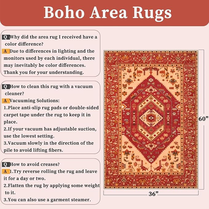 SERISSA 3x5 Washable Non Slip Boho Area Rug - Image 2